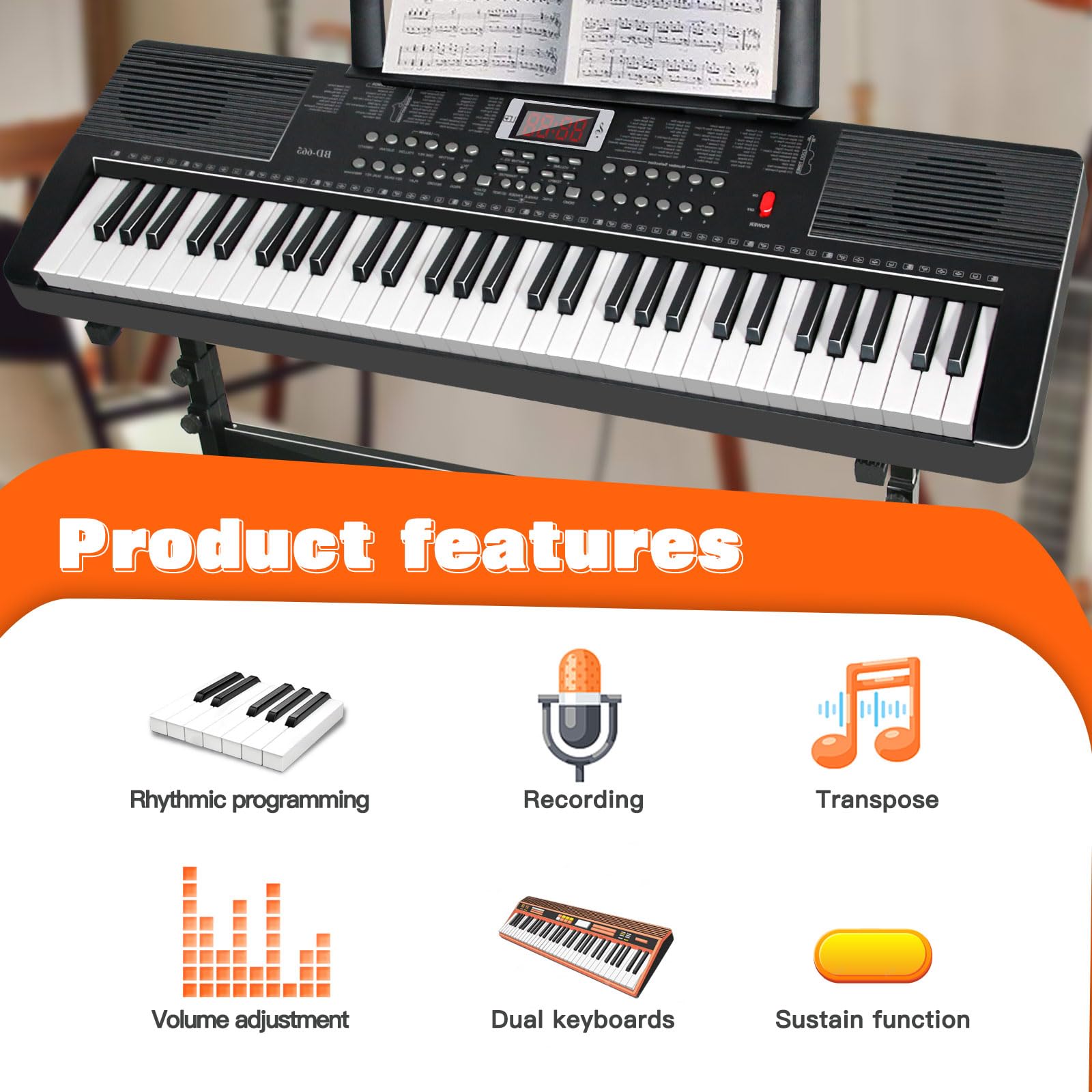 Aqniegep 61 Key Keyboard Piano For Beginners Electric Piano Keyboard Music Keyboard W/Stand, Bench, Microphone, Headphones, Pian